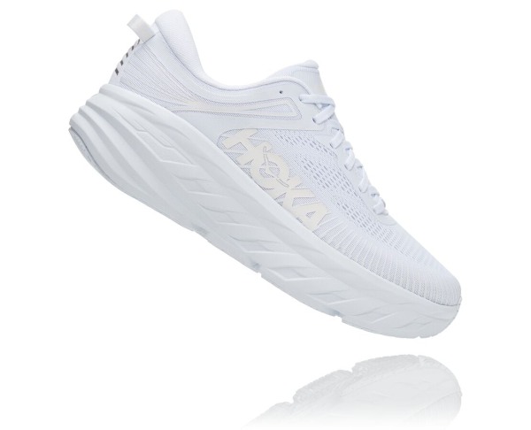 Hoka One One Bondi 7 Mens UK - White / White Road Running Shoes - QRUNH7981